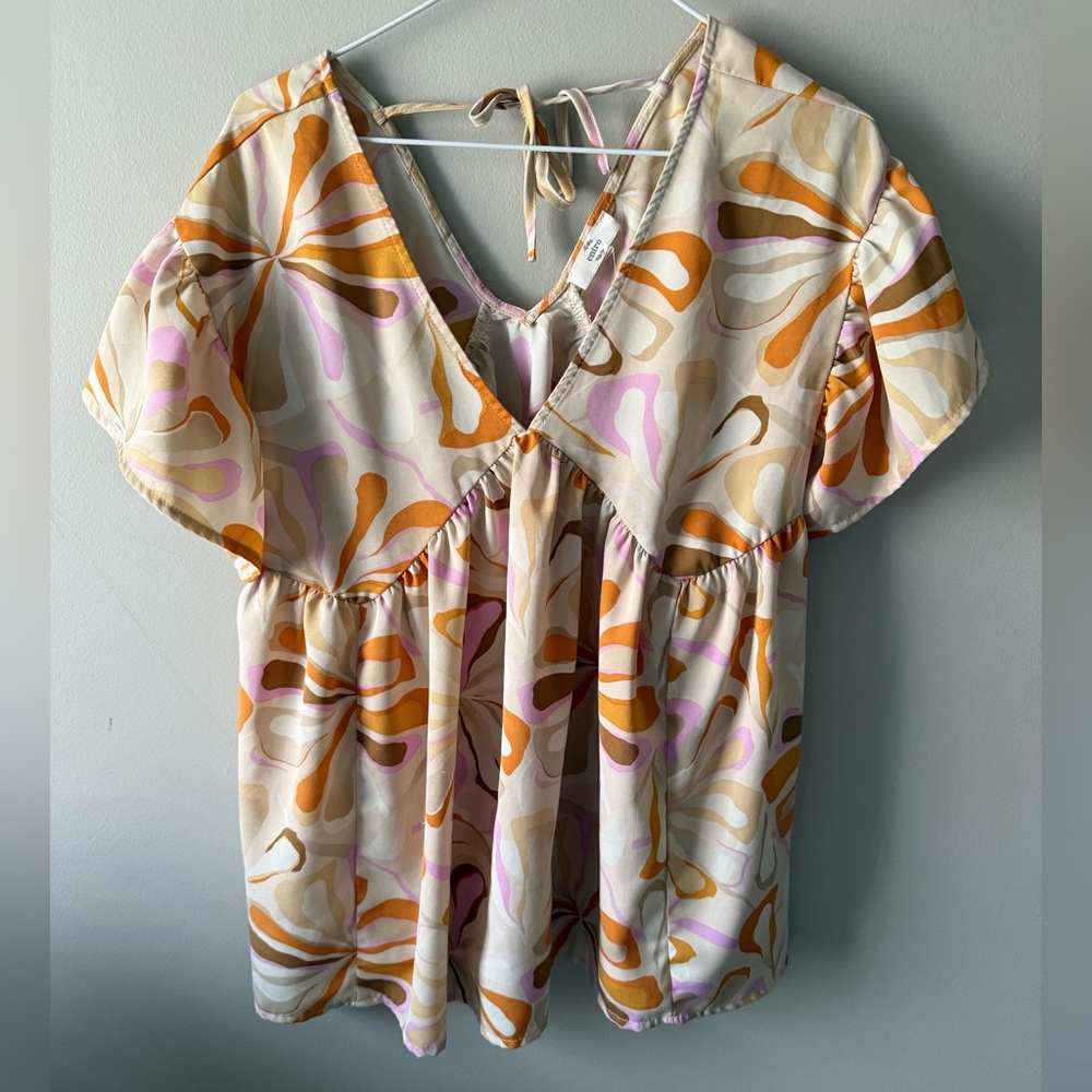 Entro Cream and Orange Patterned Blouse